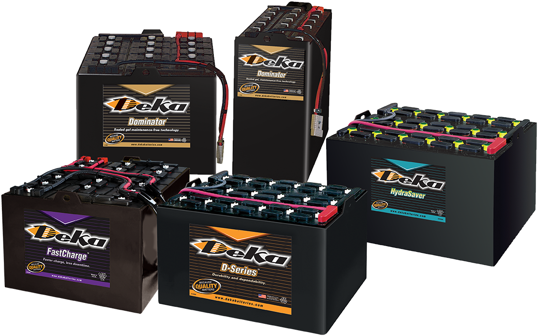 Deka D Series FastCharge Dominator HydraSaver batteries for industrial equipment